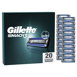 Gillette Mach3 Razor Blades Men, Pack of 20 Razor Blade Refills, Upgraded Lubrastrip for an Enhanced Glide