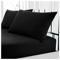 Pair of Housewife Pillow Cases- Shrinkage and Fade Resistant Bedroom Pillow Covers- Polycotton Hotel Quality Bedding, Black