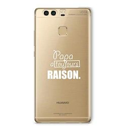 Zokko Beschermhoes voor Huawei P9 Plus, Papa à Toujours Raison, zacht, transparant, witte inkt.