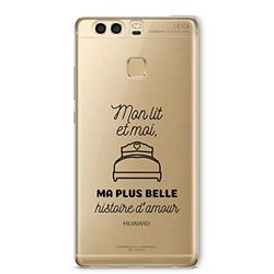 Zokko Beschermhoes voor Huawei P9 Plus, Mijn Bed en Moi, ma Plus Belle geschiedenis van de liefde, zacht, transparant, zwarte inkt.