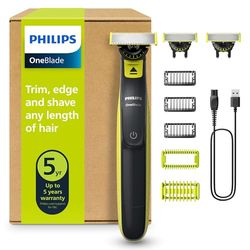 Philips OneBlade 360 Hybrid Face + Body, Electric Shaver, Beard Trimmer and Body Groomer, with 360 Blade Technology, 3X 360 Blade for Face, 3X Stubble Comb (1,3,5mm), 1x Body Kit, Model QP2824/31