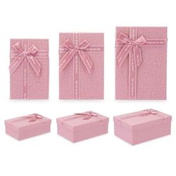 Set di scatole Decorative Rosa Cartone Fiocco 3 Pezzi