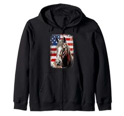 Patriotic Horse American Flag Horseback Riding Western Farm Felpa con Cappuccio