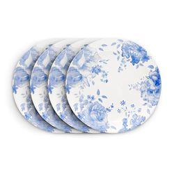 Wade Blue Floral Coupe Set of 4 Dinner Plates, 28cm, Earthenware, UK Designed Heritage Dinnerware, Made in Stoke-on-Trent