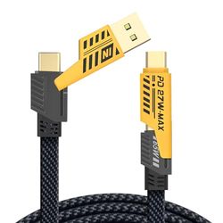 YISH Câble de charge USB 4 en 1：Cable USB C Charge Rapide 1.8M Multiple USB Câble Chargeur Nylon Chargement avec USB A/USB C vers 65W Type C/27W PD Compatible avec iPhone Samsung Galaxy Macbook iPad