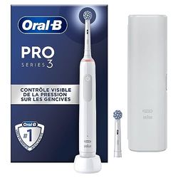 Oral-B Pro 3 3500 Brosse à Dents Électrique, 1 Étui De Voyage, 2 Brossettes, Éliminer Jusqu’à 100% de Plaque Dentaire, Blanc
