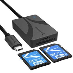 SABRENT Rocket V60 Carte mémoire SD UHS-II 256 Go Lecture 270 Mo/s - Écriture 170 Mo/s Paquet de 2 + Lecteur de Carte SDXC et microSDXC UHS-II à Double Fente USB-C SD 4.0 [SD-TL60-CSDM-256X2]