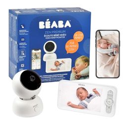Béaba, 2 in 1 babyfoon, scherm en speciale mobiele app, HD Camera, rotatie tot 360°, nachtzicht, Walkie-Talkie, Slaapliedjes, controle temperatuur en luchtvochtigheid, Zen Premium Wit