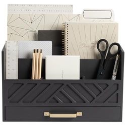 Blu Monaco Grey Wood Desk Organizer with Drawer and Gold Handle - Bill Mail Storage Organizer and Sorter for Storage, Countertop and Kitchen
