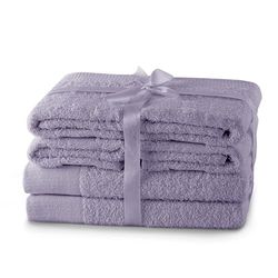 AmeliaHome Set 6pcs 4 Towels 50x100 cm and 2 Bath Towels 70x140 cm 100% Cotton Absorbent Lilac Violet Purple Amari