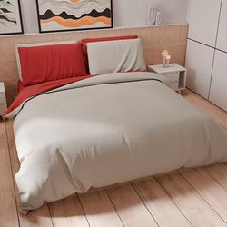 PETTI Artigiani Italiani - Double Duvet Cover Set 200 x 200 cm (1 Pillow Case 50 x 80 cm Included) Soft Microfibre Duvet Cover Set, Plain Red - Light Grey