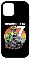 Custodia per iPhone 12/12 Pro T Rex Dinosaur Monster Truck 7° compleanno ragazzi e ragazze