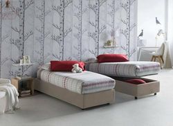 Talamo Italia - Lit simple Sophia, Lit coffre avec revêtement en tissu, 100% Made in Italy, Ouverture frontale, avec matelas 90x190 cm inclus, Taupe