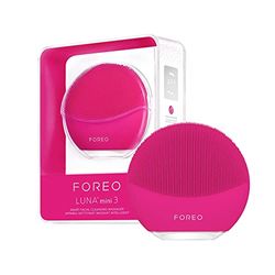 FOREO LUNA mini 3 Spazzola pulizia viso - Compatto - Massaggio viso hi-tech, silicone ultraigienico - Pulizia semplice - Detergente viso hi-tech - Collegabile tramite app - Fuchsia