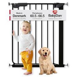 BabyDan Esbjerg, Extra Slim monté sur pression Stair Gate, 60,5-66 cm, barrière pour bébé/barrière de sécurité, Noir, Fabriqué au Danemark - (Pet Gate/Dog gate)
