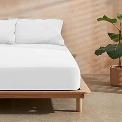 BELUM | Microsatin Fitted Sheet White Bed 135/140 cm, Fitted Sheet Measurements: 140 x 200 cm + 30 cm, Bellow, Adjustable Sheet Extra Soft Touch. Fitted Sheets Resistant to Shrinkage, Fade and Break.