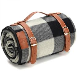 PortableAnd Couverture de Pique-Nique et d'extérieur imperméable pour Le Printemps et l'été, idéale pour la Plage, imperméable, Anti-Sable, Carreaux Noirs et Gris