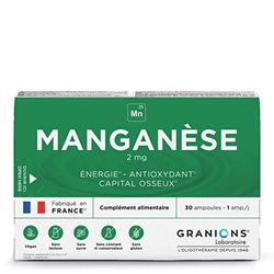 GRANIONS MANGANÈSE 2 mg - 30 ampoules = 30 jours - Énergie - Antioxydant - Capital osseux - 2 mg de Manganèse - Made in France