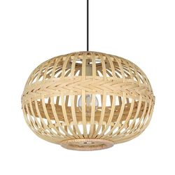 EGLO Candeeiro de suspensão AMSFIELD, candeeiro pendurado vintage, natural, boho, hygge, candeeiro suspenso de aço e madeira, candeeiro de sala de jantar e sala de estar com casquilho E27, diâmetro 38