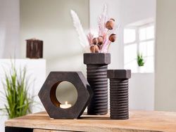 Pack of 4 Tealight Candle Holder, Hexagon, Ceramics, Brown, PU 4, L. 7cm, W. 18cm, H. 16cm