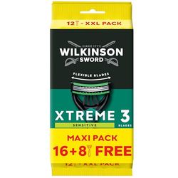 WILKINSON SWORD - Xtreme 3 For Men Sensitive Disposable Razors Flexible Blades, Pack of 2 x 12 Razors