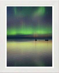 Lumartos, Vintage Poster Northern Lights Contemporary Home Decor Wall Art Print, White Frame, A4 Size