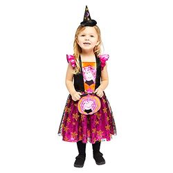 amscan - Kinderkostuum Peppa Pig heksen, jurk, hoed, tas, themafeest, carnaval, Halloween