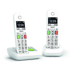 Gigaset E290A Duo - Téléphone Fixe sans Fil Blanc avec Répondeur Intégré, 2 combinés avec Grand écran rétroéclairé, larges Touches, Fonction Blocage D'appels [Version Française]