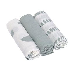 LÄSSIG Baby inbakerdeken spuugdeken inbakerdoek 3-delige set katoen 85 x 85 cm/Swaddle & Burp Deken L Strokes silver grey