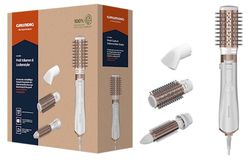 GRUNDIG HS 7280 - Stilo volumico e arricciacapelli, 1200 W, funzione ionica, 4 accessori per lo styling, rivestimento in ceramica di alta qualità, 2 livelli di temperatura e flusso d'aria, livello
