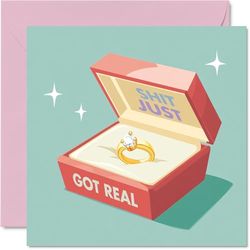 Engagement Cards for Couples - Got Real - Congratulations Happy Engagement Gifts, Congrats Well Done Card, 145mm Wedding Marriage Greeting Cards for Couples Fiance Fiancee