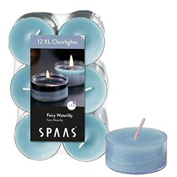 Spaas 12 Maxi Scented Tealights in Transparent Clear Cup, 8 Hours, Fairy Waterlily