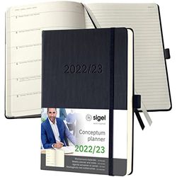 SIGEL C2303 Agenda-taccuino settimanale Conceptum 2022/2023, circa A5, nero, hardcover, calendario 18 mesi, 2 pagine = a manca settimana/a dritta appunti, 256 S