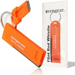aZengear Sifflet de Survie avec Pierre à feu et Porte-clés – Bruant, sans Paille, Léger, Fin pour Urgence, Randonnée, Sauvetage, Sécurité, Promenade du Chien, EDC (Orange Sombre)