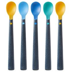 Tommee Tippee 44719610 Soft Tea Spoon with Long Non-Slip Handle, Extra Soft, from 4 Months, Pack of 5, Multi-Coloured