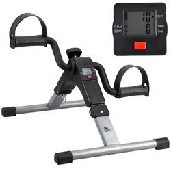Uten Opvouwbare pedaaloefenaar, mini-hometrainer, draagbare voetpeddeler-bureaufiets voor been- en armsporters, verstelbare zittraining met elektronisch display (zilver)