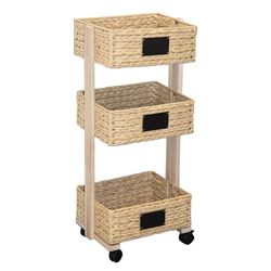 COOK CONCEPT Carrito con Ruedas, 3 cestas Trenzadas, casa y Bazar, Almacenamiento de Cocina, Madera, Beige, 36.50 x 27.00 x 79.00