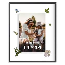 FrameWorks 11”x14” Deluxe Black Aluminum Contemporary Style Floating Picture Frame with Tempered Glass