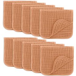 Comfy Cubs Mousselinedoeken voor baby, babybenodigdheden, spuugdoeken, vierkante mousselinedoeken, 100% katoen, 6 lagen, extra absorberend en zacht (karamelbruin, 10 stuks, 50 x 25 cm)