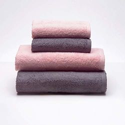Sancarlos Ocean Set met 2 handdoeken + 2 badhanddoeken, roze en donkergrijs, afmetingen 50 x 100 cm/100 x 150 cm