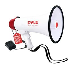 Pyle Mégaphone, 40 Watts, Son Clair et Poignée Ergonomique, Mégaphone Porte Voix Multifonction avec Parole, Sirène, Contrôle du Volume, Microphone Détachable ,Sports, Intérieur et Extérieur