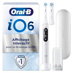Oral-B iO 6 Brosse A Dents Electrique Blanche, 6 Modes De Nettoyage Avec Soin Des Gencives, Douceur, Blancheur, Conseils De Brossage En Temps Réel, 2 Brossettes Oral B De Rechange, Chargeur, Etui