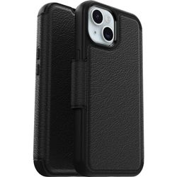 OtterBox Strada-hoesje voor iPhone 15 voor MagSafe, schokbestendig, valbestendig, lederen folio met kaarthouder, 3x getest volgens militaire standaard, Zwart