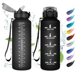 Borraccia 1,5L, a Prova di Perdite, Borraccia Sportiva con Indicatore del Tempo Motivazionale, Borraccia Sportiva con Cannuccia, Facile Pulizia, Borraccia Palestra per Ufficio, Yoga, Ciclismo, Gym
