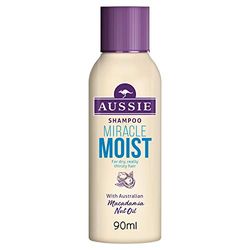 Aussie Miracle Moist Shampoo, Moisture-Quenching Formula For Dry & Damaged Hair, Replenishes Brittle Hair, With Macadamia Nut Oil, Cruelty Free, 100% Recycled Plastic Bottle, 90ml