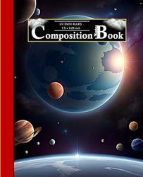 Space Planets Wide Ruled Composition Notebook: Elementary Middle School Supplies, Writing Journal for kids, boys, girls.