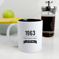 eBuyGB Engraved Black Reveal Coffee Mug -1963 Year of The Legend Design - 60th Birthday Gifts for Him, Men - 370ml Tea Cup, Gift for Dad, Uncle, Brother
