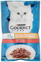 PURINA GOURMET Perle Uitgelezen strepen kattenvoer, nat, met rundvlees, 26 stuks (26 x 85 g)