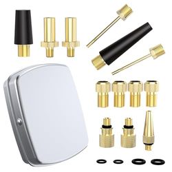 GlasFlength Adaptateur de Pompe à Vélo, 17 Pièces Adaptateur de Valve de Vélo DV AV SV avec Boîte Rangement avec Adaptateurs Coniques et Aiguilles à Ballon pour Pompe à Vélo et Compresseurs Pompes