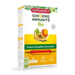 SUPERDIET - GINSENG IMMUNITÉ - Boosters toniques,Défenses immunitaires, Stress-Formule à bases de 5 ginsengs-20 ampoules de 15 ml